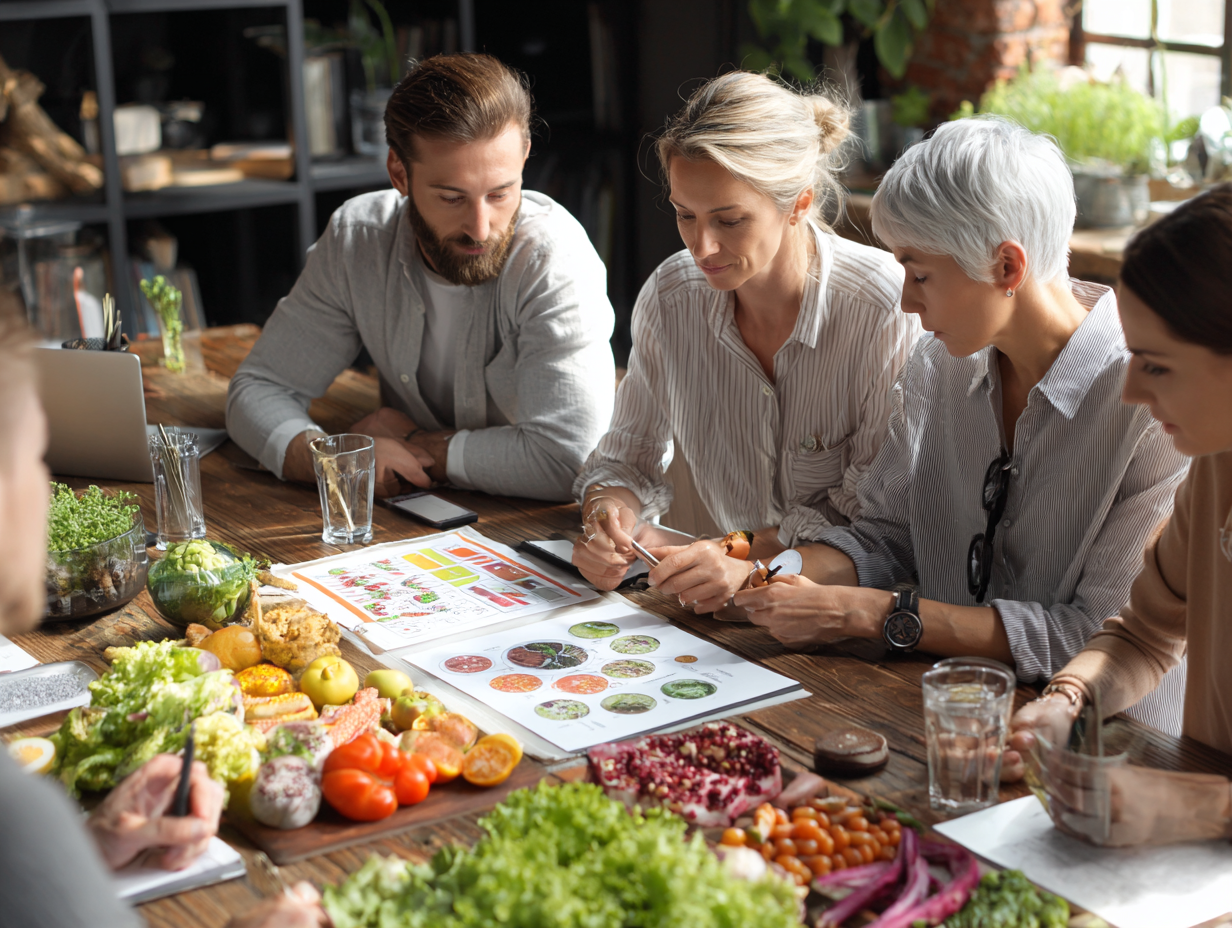 Різноманітні свіжі овочі, фрукти та злаки на столі